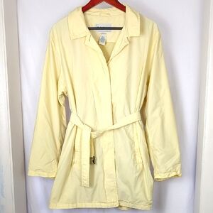 LL BEAN Women's Pale Yellow Belted Nylon Rain Jacket Large